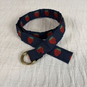 Vintage Dotty Smith Women's Belt, Navy Blue "Strawberry" Print 32" Preppy RARE